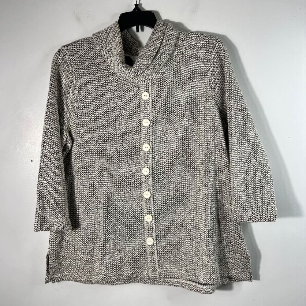Multiples Womens Black White Marled Cowl Neck 3/4‎ Sleeve Sweater Top PL
